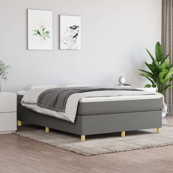 Vidaxl Estructura De Cama Sin ColchóN, Gris Oscuro, 140X200 Cm, Tapizada En Tela-image