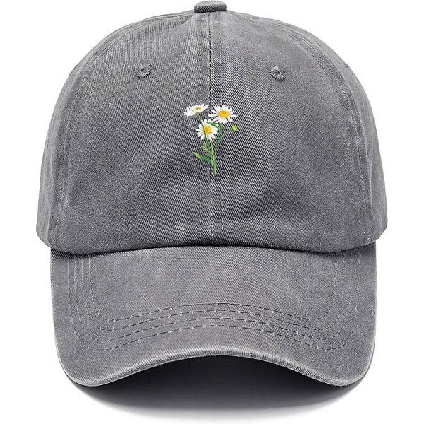 Haftowane Kwiaty Czapka Z Daszkiem PłóTno BawełNiane Vintage Czapka Taty Moda Streetwear Hip Hop Regulowana Unisex Codzienna Letnia Czapka Gray-image