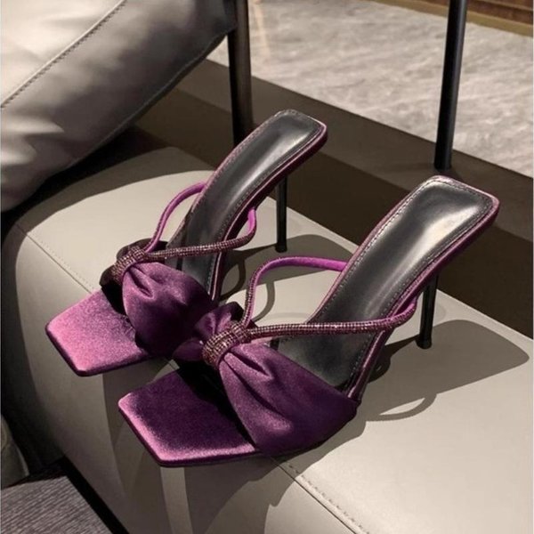 Sandalias De Lujo Mujer DiseñAdores SatéN Punta Afilada Sexy Plisadas Cristal TacóN De Aguja Altos Sandalias De Fiesta De Boda Zapatos De Verano 40 PúRpura-image