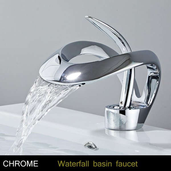 Grifo De Lavabo Para BañO Dorado/Blanco Grifo De BañO Negro Grifo Mezclador De Lavabo Gris Creativo De LatóN Grifo De Lavabo Con Cascada De Agua FríA Y Caliente-image