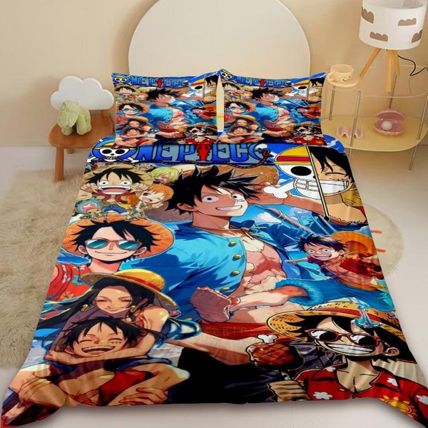 Funda NóRdica Infantil Luffy One Piece Anime Dibujos Animados Juego De Ropa De Cama Funda De EdredóN TamañO Matrimonial Completo King Para DecoracióN De Dormitorio Los Mejores Regalos EU Single 135X200Cm Brown-image