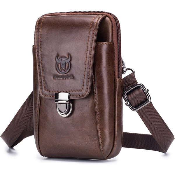 MęSka SkóRzana Torba Na Pasek Na Pasek Torba Na Telefon Torba PodróżNa Torba Na Ramię Crossbody Pack Portfel BrąZowy-image