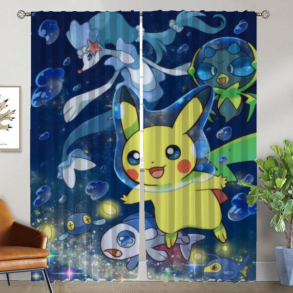 Tiul Do Sypialni Przegroda Pokemon Dekoracja Halloween WystróJ Domu ZasłOny 2 Sztuki Nowoczesne ZasłOny Do Salonu Rolety W60Xh90Cmx2Pcs-Cl-image
