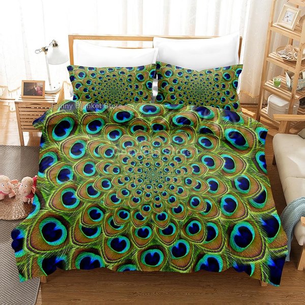 Animal Pavo Real 3D ColeccióN De Ropa De Cama Paisaje Funda NóRdica Colecciones Colcha Con Ropa De Cama Regalo Individual Doble Queen King TamañO Lujo Moda Verde EU Single(135X200Cm)-image