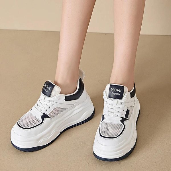 8.5Cm Malla SintéTica De Aire Cuero TacóN Oculto Plataforma CuñA Mujer Verano Chunky Zapatillas Deportivas Sandalias Ocio Vulcanizado Moda 40 Beige-image