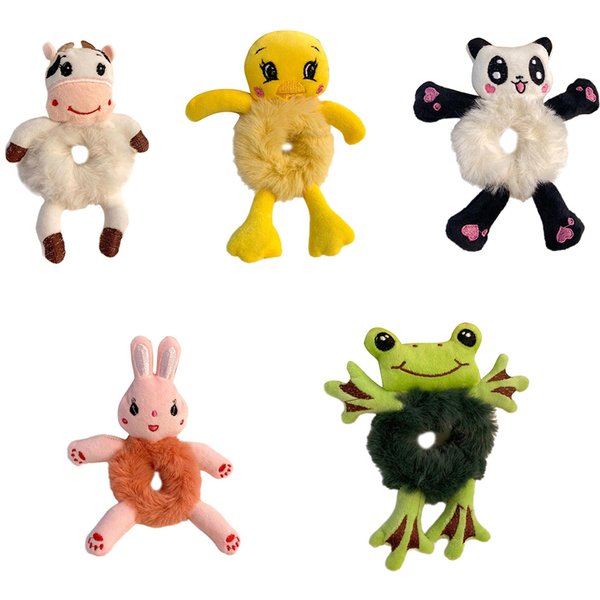 Paquete De 5 Piezas Lindos Coleteros De Felpa De Animales De Dibujos Animados Para NiñAs Y Adolescentes Lazos Para El Cabello Suaves Y EláSticos Tocado Decorativo Beige-image