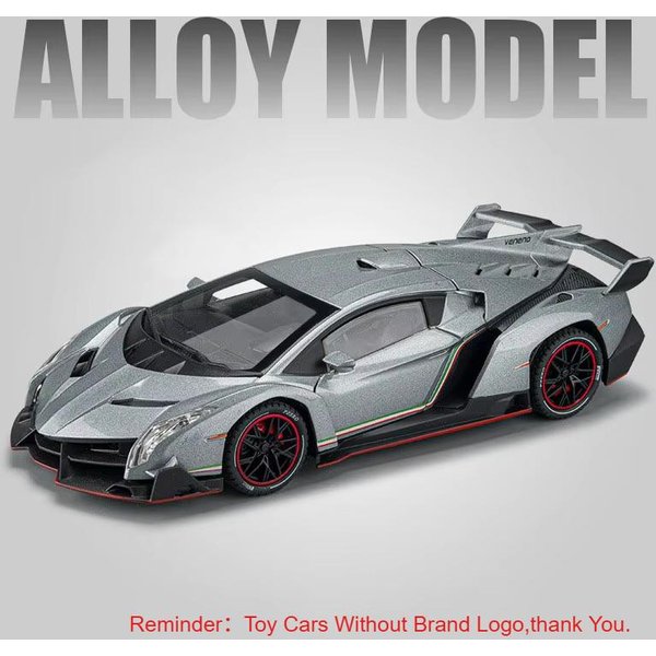 1:24 Revuelto Modele SamochodóW Sportowych Stop Metal Diecast Veneno Supercars DźWięK ŚWiatłO Pull Back Drzwi Otwierane Modele Zabawek Dla Dzieci Prezenty Gray-image