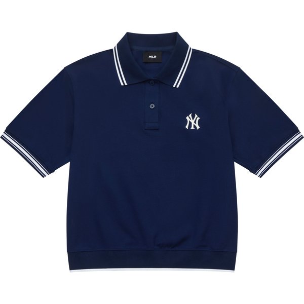 MLB New York Yankees CláSico Rayas Bloque De Color Logo Casual Deportivo ProteccióN Solar Manga Corta Camisa Polo Mujer Tops Azul Marino 3FPQB0243-50NYS S Gray-image