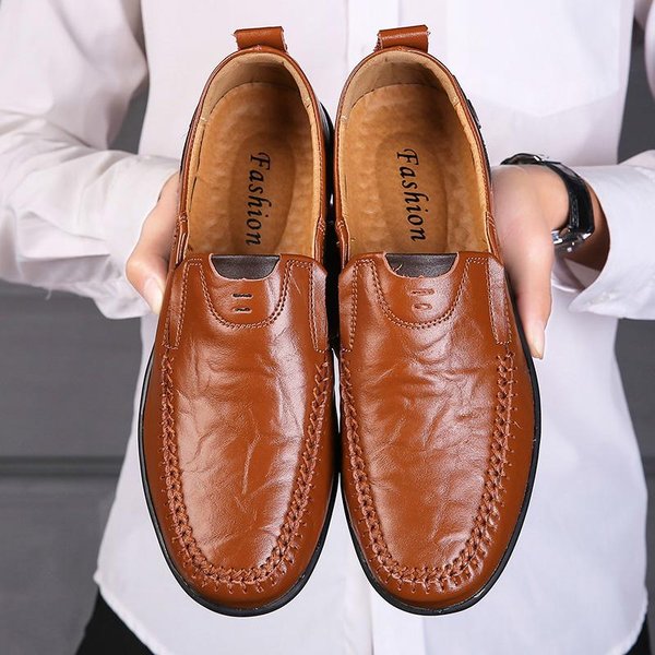 MęSkie SkóRzane Buty RęCznie Robione Mokasyny MęSkie Wygodne SkóRzane PłAskie Buty MięKkie SkóRzane Mokasyny 38-47 41 Czerwony/BrąZowy-image