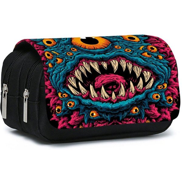 Estuche Flip De Doble Capa Con Estampado De Monstruo Tuerto Para NiñO/NiñA Mejores Regalos Estuche Escolar De Dibujos Animados 2D Para NiñOs Black-image