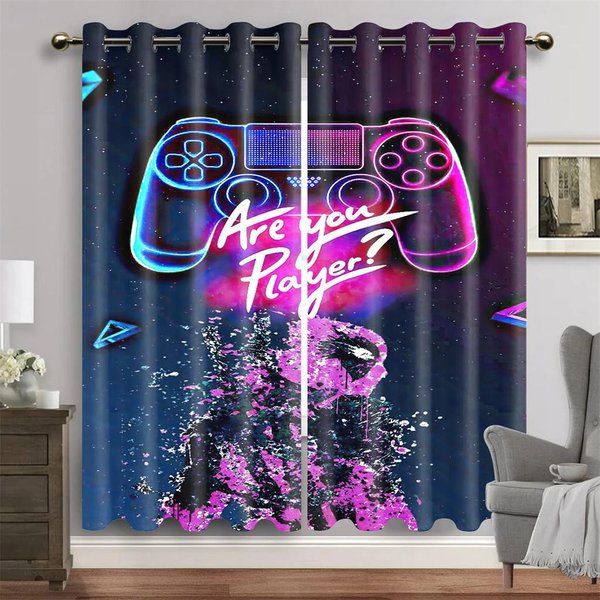 Fajny Uchwyt Do Gry Gamepad PokóJ Gamingowy ChłOpak ZasłOny Okienne ŻAluzje Do Salonu Sypialni DziecięCej ŁAzienki Kicthen Drzwi Dekoracja Domu 2 Sztuki W65X60H(Cm)X2Pcs&Grommet Top-image