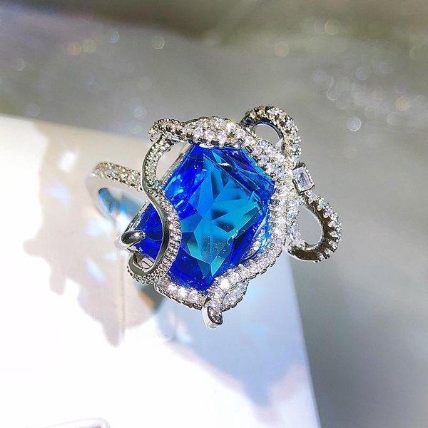 Anillo De Gema De Temperamento CláSico Europeo Y Americano Micro IncrustacióN Circonita Moda Anillo Para Mujer Adjustable Opening-image