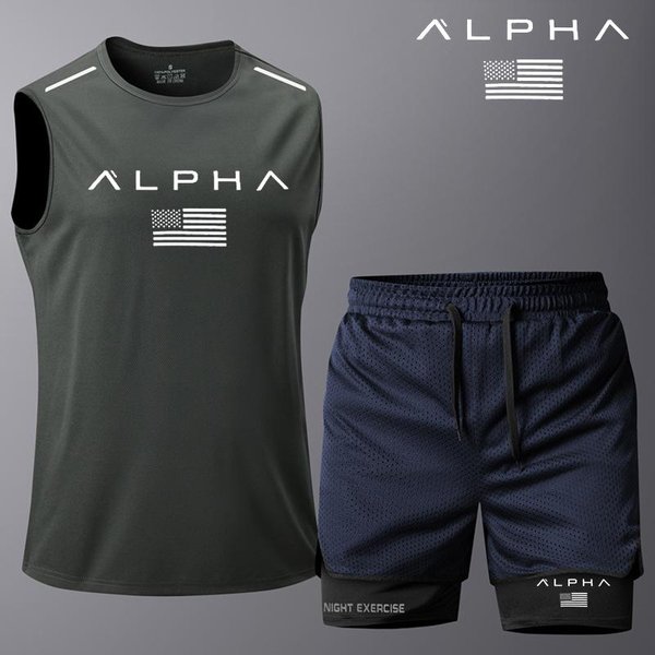 Nuevo Conjunto Deportivo De Dos Piezas Para Hombre Sin Mangas + Pantalones Cortos Gimnasio Moda Casual Hombres Mujeres Conjunto Deportivo De Dos Piezas XS-image
