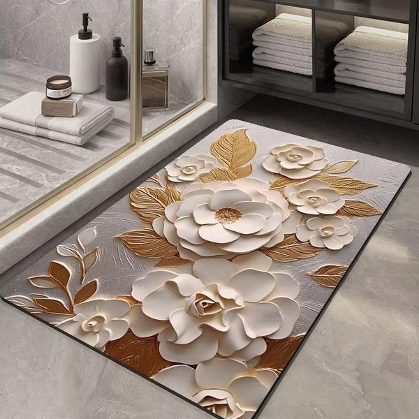 Mata łAzienkowa 3D Floral AntypośLizgowa SzybkoschnąCa ChłOnna Mata PodłOgowa Do Drzwi WejśCiowych Do łAzienki 60*90Cm-image