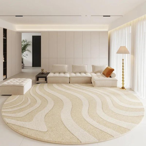 Nowoczesne Dywany Do Sypialni Puszyste MięKkie Dywanik Do Salonu Gruba Mata PodłOgowa OkrąGłA Do Garderoby Kremowy Dekoracja Salonu Dywan AntypośLizgowy 80X80Cm-image