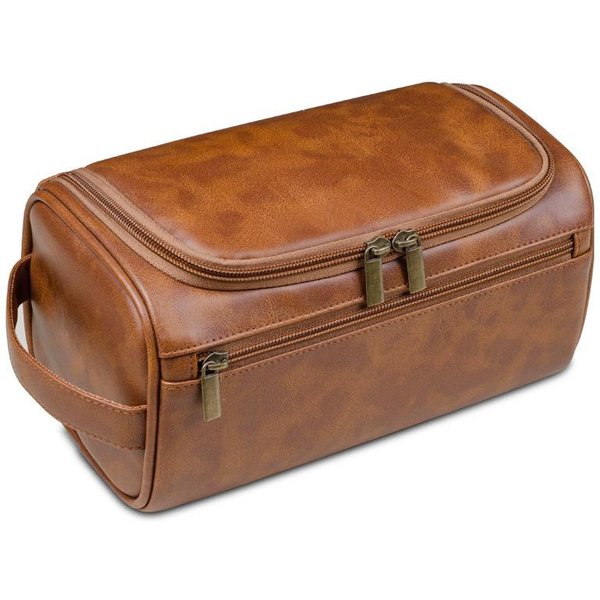 Neceser De Cuero Para Hombre Mujer Neceser Colgante Bolsa De Viaje De Gran Capacidad PortáTil Bolsa De Almacenamiento Para Viajes De Negocios Impermeable Bolsa De Maquillaje-image