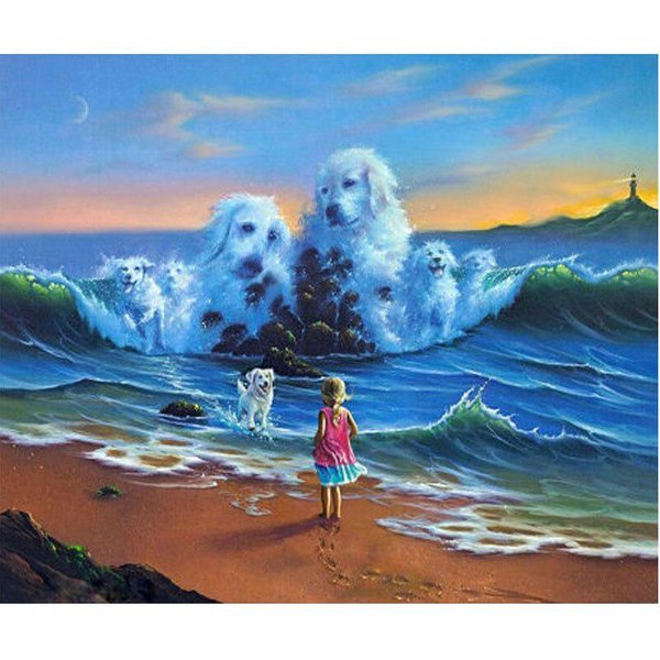 Pintura De Diamantes DIY Animal De Dibujos Animados Perro De Playa Punto De Cruz Paisaje Bordado De Diamantes Manualidades Para El Hogar 20X30CM-image