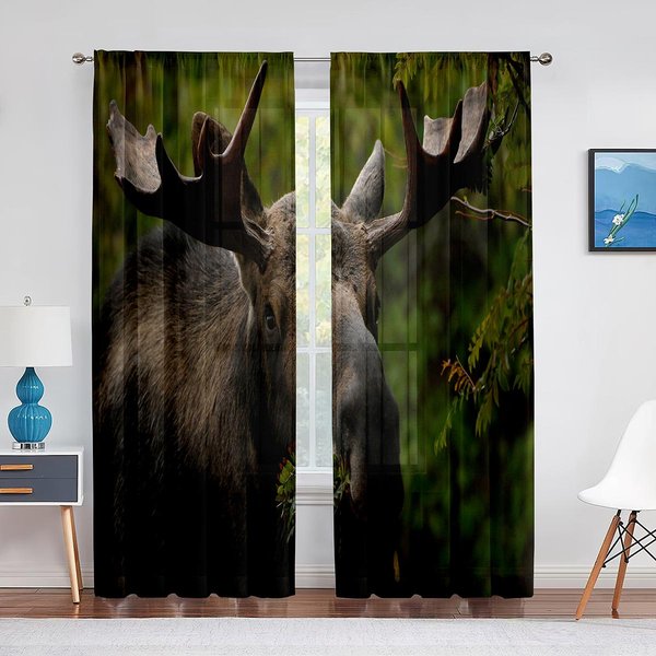 Jelenie W GóRach Przezroczyste ZasłOny Do Dekoracji Salonu Dzikie ZwierzęTa Polowanie ZasłOna Okienna Sypialnia Kuchnia Tiulowe Woalowe Firanki 1 PCS W100Xh250Cm&Grommet Top-image