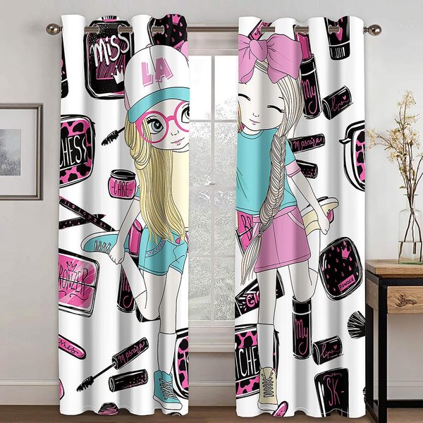 Cortinas Personalizadas De Belleza Adolescente LáPiz Labial Sombra De Ojos CosméTicos 2 Paneles Sala De Estar Dormitorio BalcóN Ventana Cortinas Decorativas 50W130H(Cm)X2Pcs&Hook White-image