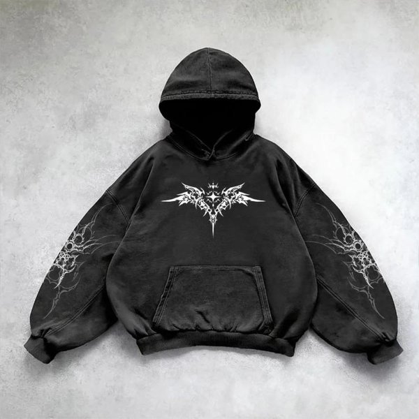 Bluza Z Kapturem Hip Hop Z Nadrukiem Graficznym Retro Gothic Dla MężCzyzn Y2K Grunge Punk Casual LuźNy Pulower Kobiety Streetwear Bluza Z Kapturem L White-image