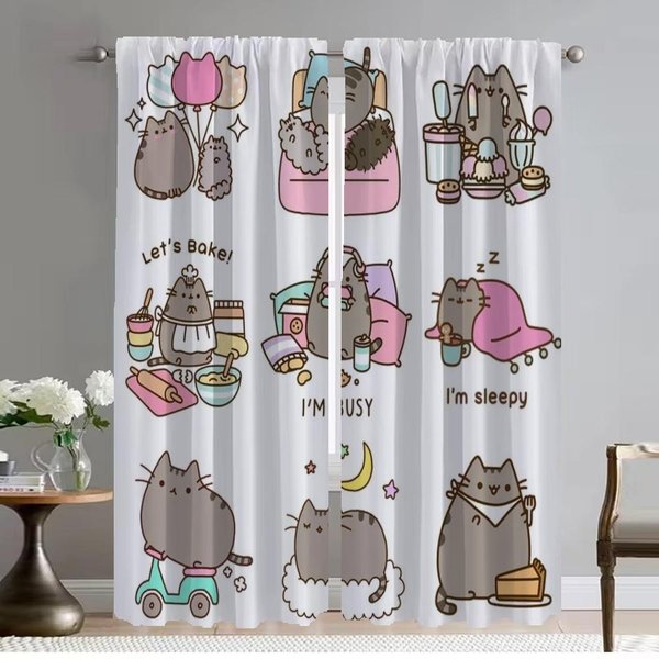 ZasłOna ZaciemniająCa Do Pokoju 2 Panele Kawaii Gruby Kot Tiul Do Sypialni ZasłOny Przeciw Komarom Rolety Przegroda Dekoracja Halloween W50Xh70Cmx2Pcs-Cl-image