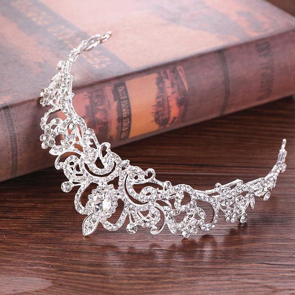 Srebrna KryształOwa Korona śLubna KryształOwa Panna MłOda Tiary Akcesoria Do WłOsóW Opaska Z Koroną Kryształ Rhinestone Ozdoba śLubna Do WłOsóW Tiara Gray-image