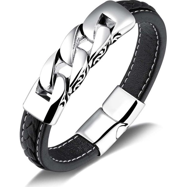 Pulseras Y Brazaletes CláSicos De Acero Inoxidable Para Hombre, Cadena De 215 Mm, Pulseras De Cuero, JoyeríA De Moda, Regalo Para Hombres (Ba102063 )-image
