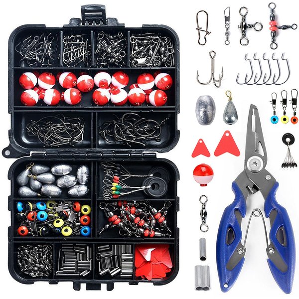Juego De Accesorios De Pesca De 263 Piezas Con Caja De Aparejos Que Incluye Alicates, Anzuelos, Peso Giratorio Rojo/Blanco-image