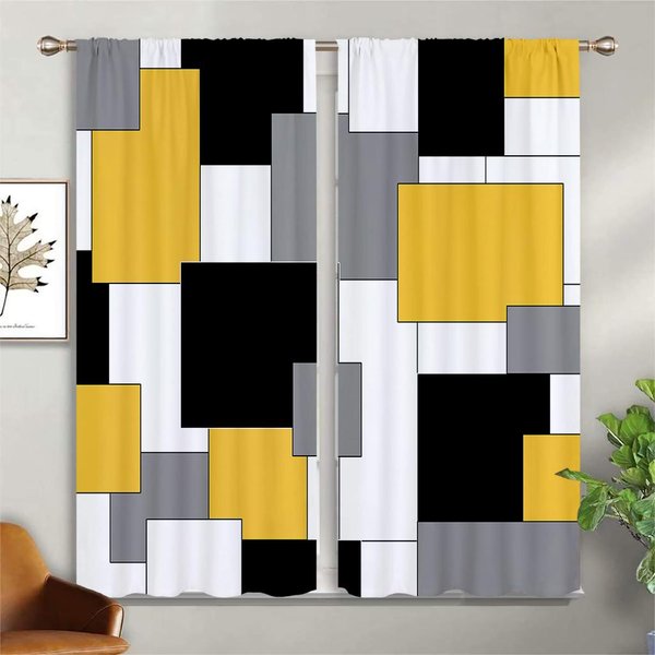 Nowoczesne ZasłOny Ze Sztuki Abstrakcyjnej, ZasłOny Z Kolorowych KwadratóW, 2 Panele, Minimalistyczny Wiatr, Dom, Salon, Sypialnia, Dekoracja Balkonu, 3D W50X130H(Cm)X2Pcs&Rod Pocket-image