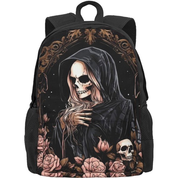 Gotycki Plecak Czaszka Hipster Nowoczesny Damski Poliestrowy Plecaki PodróżNe OddychająCy ŚMieszne Plecaki Szkolne Rucksack 36X32X10Cm Black-image