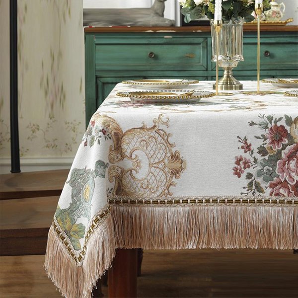 Mantel De Estilo Europeo Con Borlas Florales, Grueso, Rectangular, De Chenilla, Para Mesa De Comedor Redonda, Mantel De Café, A Prueba De Polvo. 120X120Cm-image