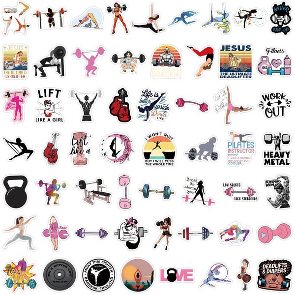 55 Sztuk Zabawne Naklejki Graffiti Fitness Sportowe Walizka Kubek Na Wodę ArtykułY Papiernicze Telefon KomóRkowy Laptop LodóWka Dekoracja Naklejki DIY Gray-image