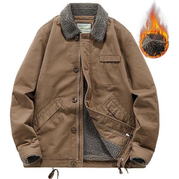 Invierno Casual Para Hombre Forro Polar Grueso Solapa Mediana Edad Chaqueta Acolchada De AlgodóN Suelta Lana De Cordero AlgodóN Ropa 5XL Gray-image