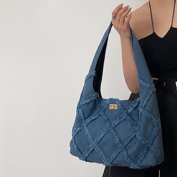 Bolso De Lona De Mezclilla Nuevo De Moda Para Mujer Personalizado Con Borlas Callejeras Gran Capacidad Bolso Tote Casual Bolso De Hombro-image