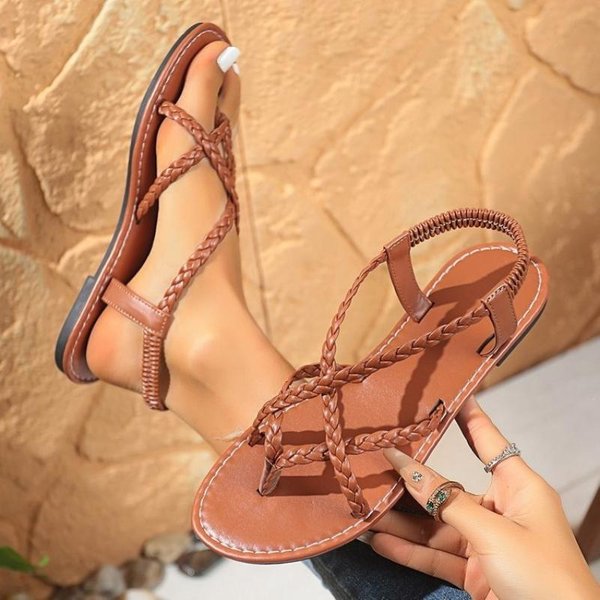 DużE Rozmiary 36-43 Damskie Klapki SandałY Modne Buty PlażOwe Codzienne SandałY Z Odkrytymi Palcami 41 BrąZowy-image