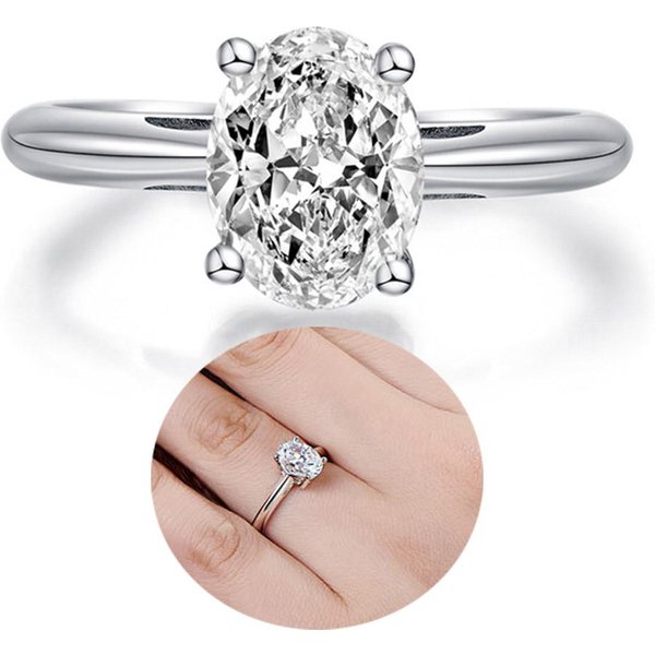 Nuevo Anillo De Plata De Ley S925 Ovalado 2Ct Moissanita Anillos De Boda Para Mujer Compromiso Anillo De Diamantes JoyeríA Fina Simple 8 White-image