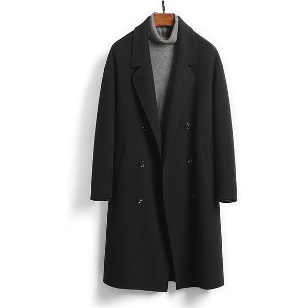Nuevo Abrigo De OtoñO E Invierno 100% Lana Para Hombre Abrigo Largo De Lana Cortavientos De Lana XL Black-image