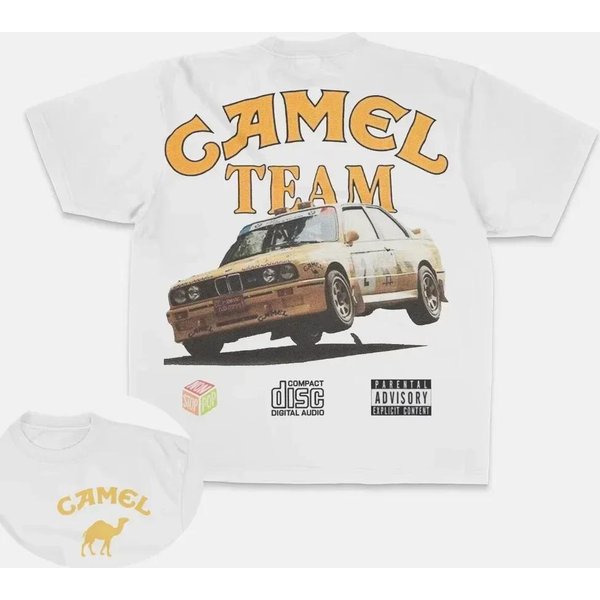 Retro SamochóD Camel Cigarettes T-Shirt Vintage BawełNiane Bluzki Koszulka KróTki RęKaw Casual Streetwear Oversize Damska MęSka Odzież Motosport 3XL-image
