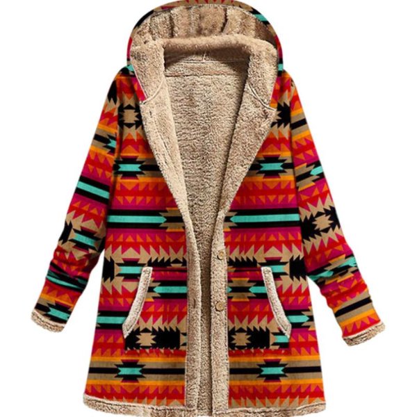 Damski Zimowy CiepłY PłAszcz Swobodny Patchwork LuźNy Boho Kurtka Damska DłUgi RęKaw Z Kapturem Odzież Wierzchnia Moda Streetwear Damskie Ubrania Xxxl Beige-image