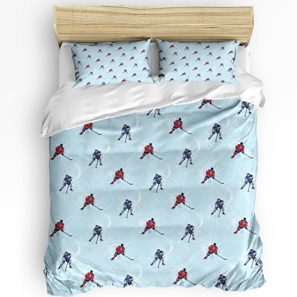 Jugador De Hockey Patinaje Sobre Hielo Estampado Confort Funda NóRdica Funda De Almohada Textil Hogar Funda De EdredóN NiñO NiñO Adolescente NiñA Juego De Cama De 3 Piezas EU Single(135X200Cm)-image