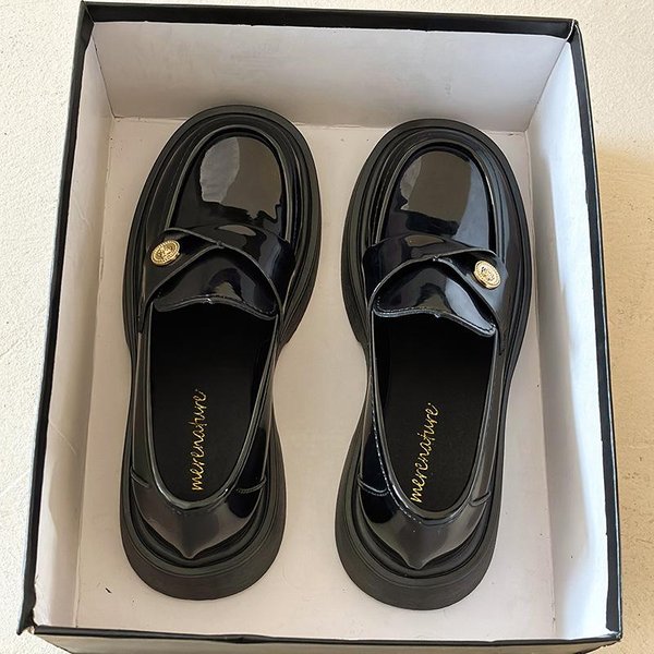 Mocasines De Cuero AutéNtico Zapatos De Mujer Primavera Nuevo Estilo BritáNico Negros Zapatos De Cuero PequeñOs Suela Gruesa Zapatos Mary Jane Zapatos De SalóN 37 Black-image
