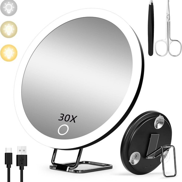 Espejo De Maquillaje LED Recargable De 6 Con Aumento 10X/20X/30X Y RotacióN De 360° 30X-image