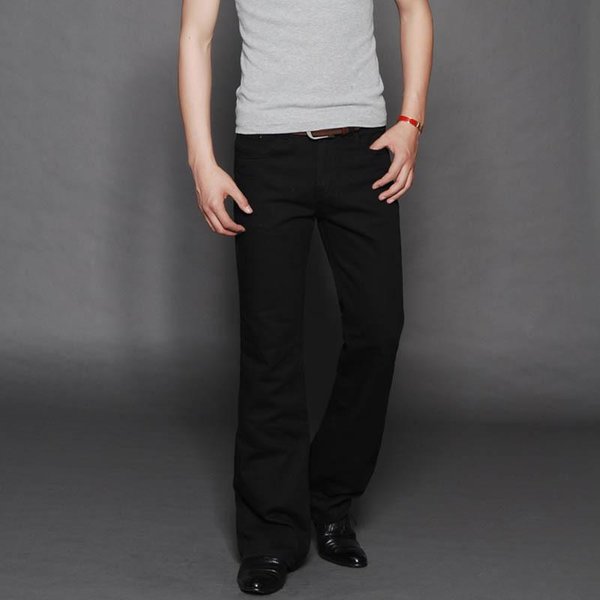 Pantalones Vaqueros Acampanados Para Hombre De Negocios Casual Para Hombre Vaqueros CláSicos De Mezclilla Cintura Alta EláSticos Sueltos Acampanados Mezclilla Talla Grande 28 Black-image
