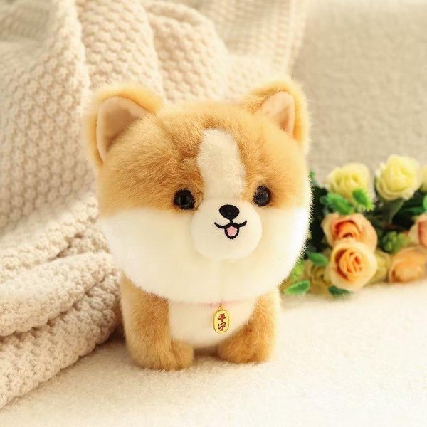 Realistyczna Pluszowa Zabawka Piesek MięKki Wypchany Husky Corgi Chow Chow Akita Szczeniak Lalka Przytulanka Uroczy Prezent Dla Dzieci 20Cm Beige-image