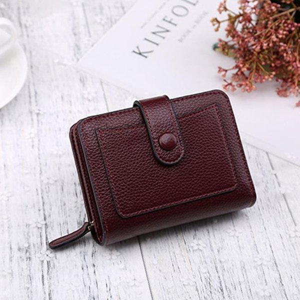 Portfele Damskie Cartera MałY Portfel Portmonetka KróTki Portfel Zapinany Na Zamek I Zatrzask Modny Damski SkóRzany Woreczek Na PieniąDze Black-image