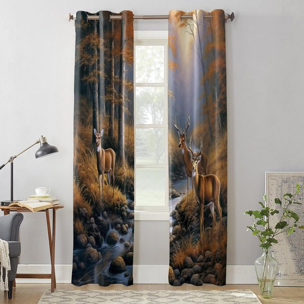 Forest Deer Creek ZasłOny Do Sypialni Salonu ZasłOny Okienne ŻAluzje Kuchnia WystróJ Domu ZasłOny 135W X 60H(Cm) X1 Gray-image