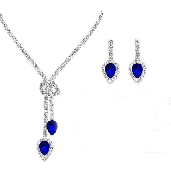 Traje De Novia JoyeríA Nueva Vestido De Boda Elegante VersáTil Collar Pendientes De Gota De Agua Conjunto De Dos Piezas Azul-image