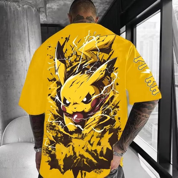 Camiseta De Manga Corta Oversize Unisex Estampado De DragóN Azul Charizard Pokemon Anime CláSico Ropa Urbana Tops Hombre XS Yellow-image