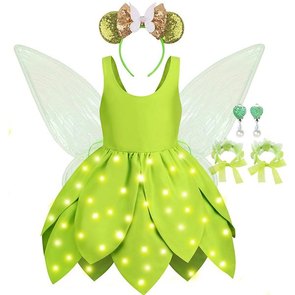 Dziewczynka Dzwoneczek WróżKa Sukienka Dziecko Zielony Liść Modelowanie LeśNy Elf Kostium Cosplay Maluch Cosplay Halloween Karnawał StróJ 4T Tag-120 White-image