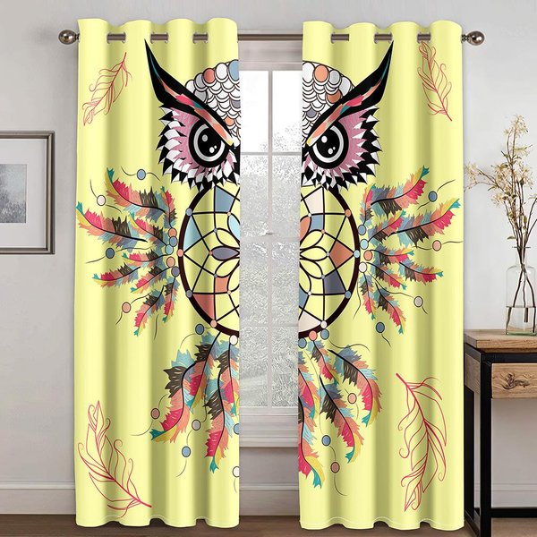 Cortinas AtrapasueñOs 3D Cortinas Animal BúHo 2 Paneles Estilo Indio Antiguo Sala De Estar Dormitorio BalcóN Cocina DecoracióN HabitacióN Infantil 50W130H(Cm)X2&Grommet Top-image